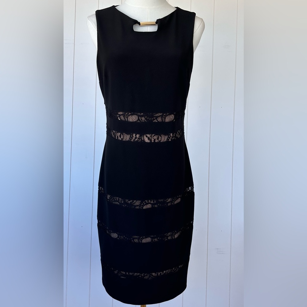 Joseph Ribkoff Women’s Sleeveless Stretch Sheath Dress Lace Inserts Size‎ 8